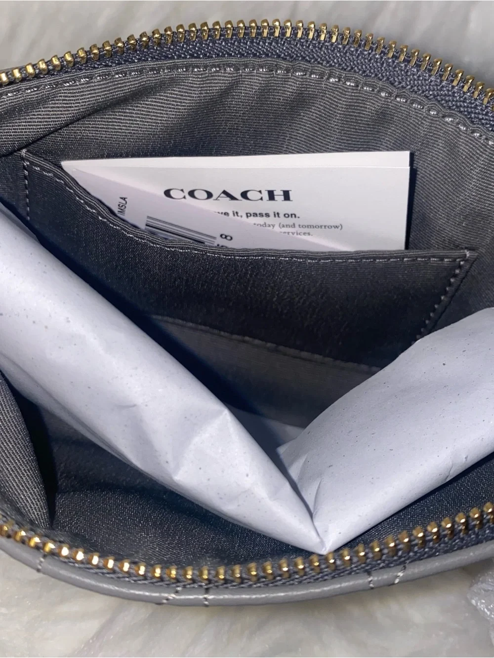 Coach Corner Zip Wristlet With Quilting Slate color New with tags